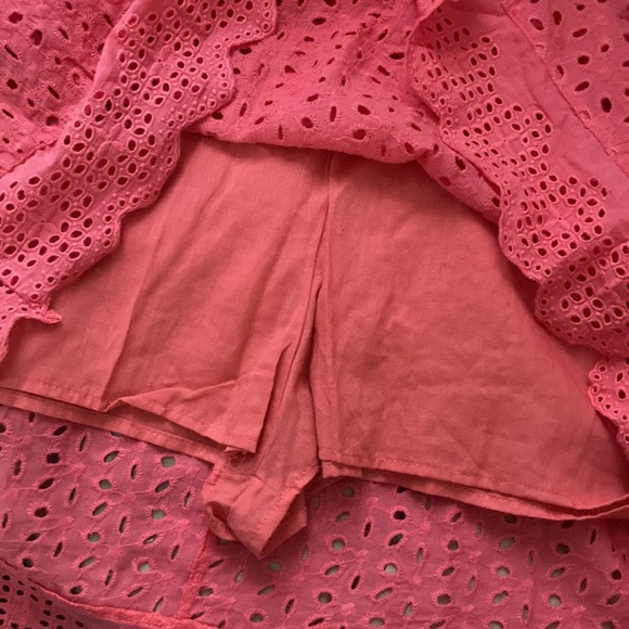 Cotton Eyelet California Romper Dress with Pockets - Coral Rose - Shorts Lined - Picture 5 of 9